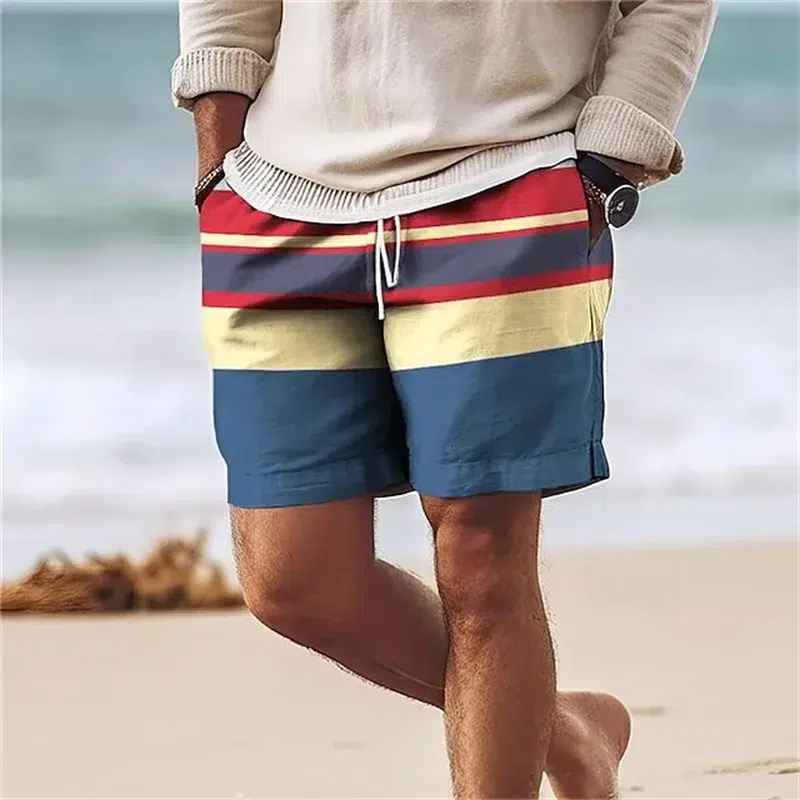 Maillot de Bain Homme Short Coloré Rayé Maillot de Bain Homme Short Coloré Rayé