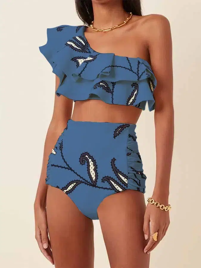 Maillot de Bain Taille Haute Élégant Froncé Maillot de Bain Taille Haute Élégant Froncé