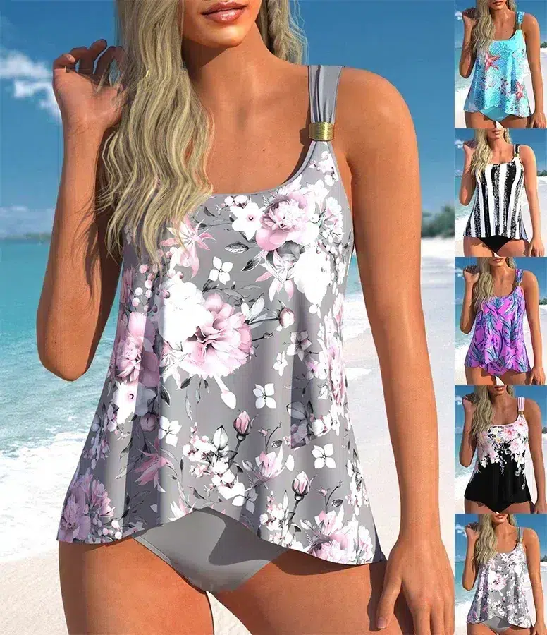 Maillot de Bain Tankini Bleu Imprimé Étoiles de Mer Maillot de Bain Tankini Bleu Imprimé Étoiles de Mer
