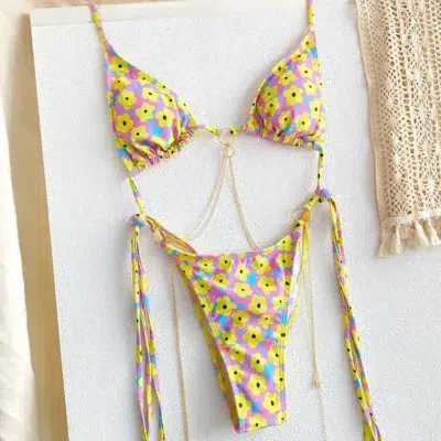 Maillot de Bain Triangle Jaune avec Bijoux