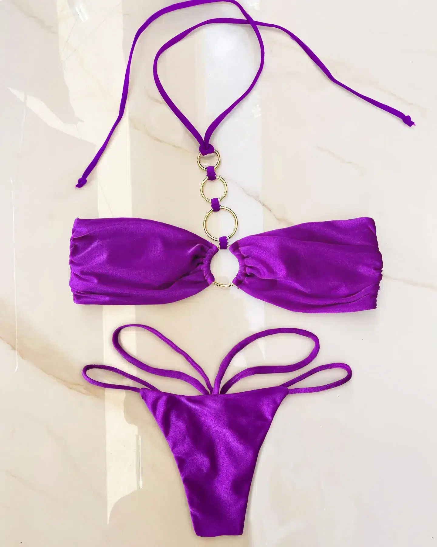 Maillot de Bain Violet Sexy Détails Doré Maillot de Bain Violet Sexy Détails Doré
