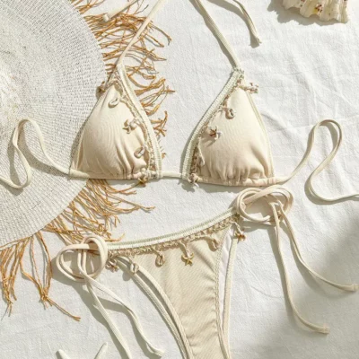 Maillot de Bain Triangle Bohème avec Détails Coquillage