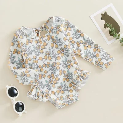 Maillot de Bain Fille Imprimé Orange