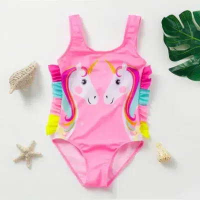 Maillot de Bain Fille à Motif Licorne
