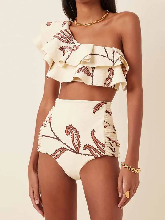 Maillot de Bain Taille Haute Élégant Froncé Maillot de Bain Taille Haute Élégant Froncé