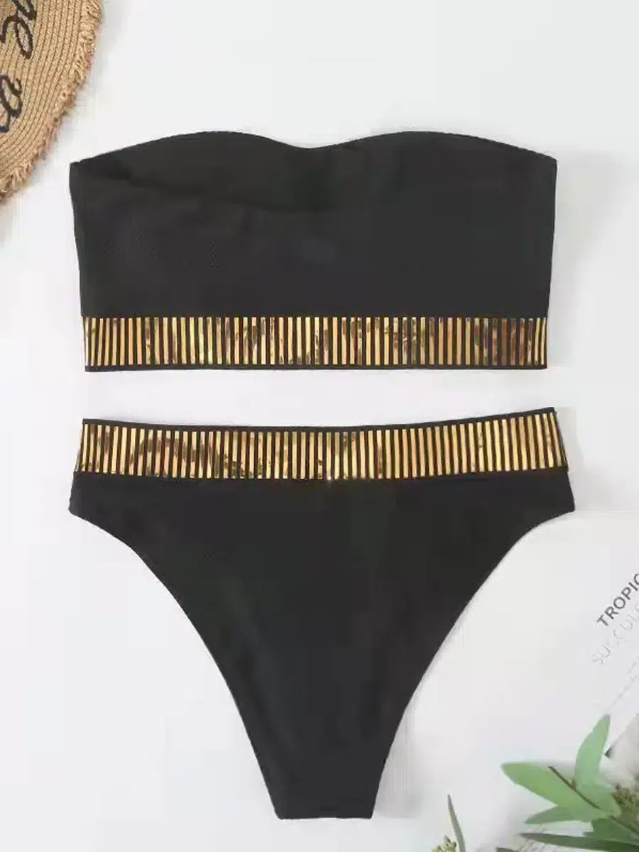 Maillot de Bain Bandeau Détails Dorés Maillot de Bain Bandeau Détails Dorés