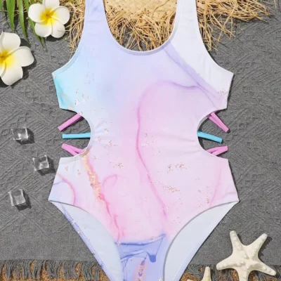 Maillot de Bain Fille Imprimé Marbré