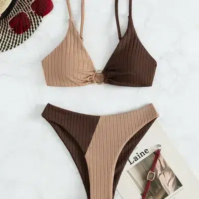 Maillot de Bain Sexy Bicolore à Anneau Doré