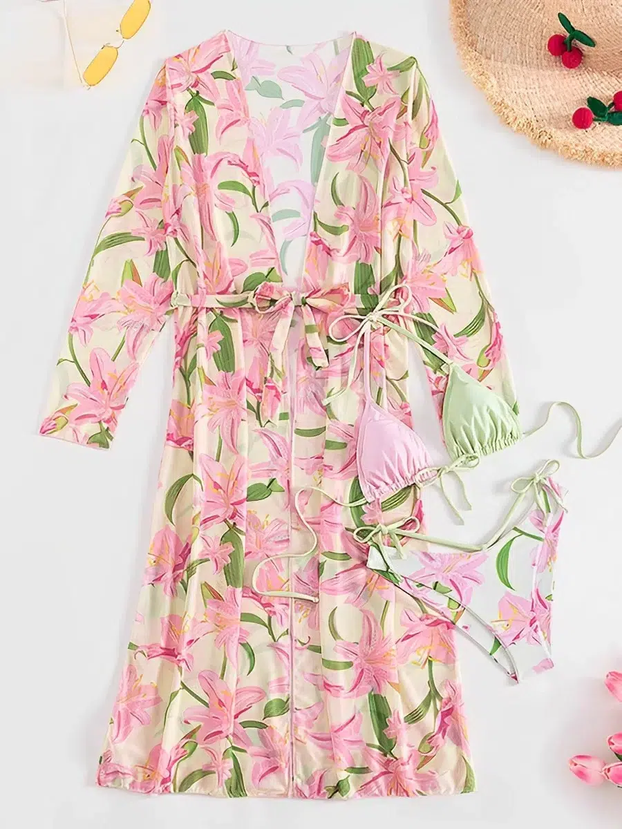 Maillot de Bain Triangle Imprimé Floral Kimono Maillot de Bain Triangle Imprimé Floral Kimono