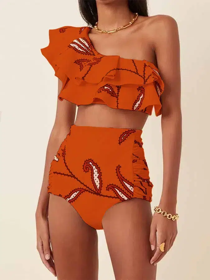 Maillot de Bain Taille Haute Élégant Froncé Maillot de Bain Taille Haute Élégant Froncé