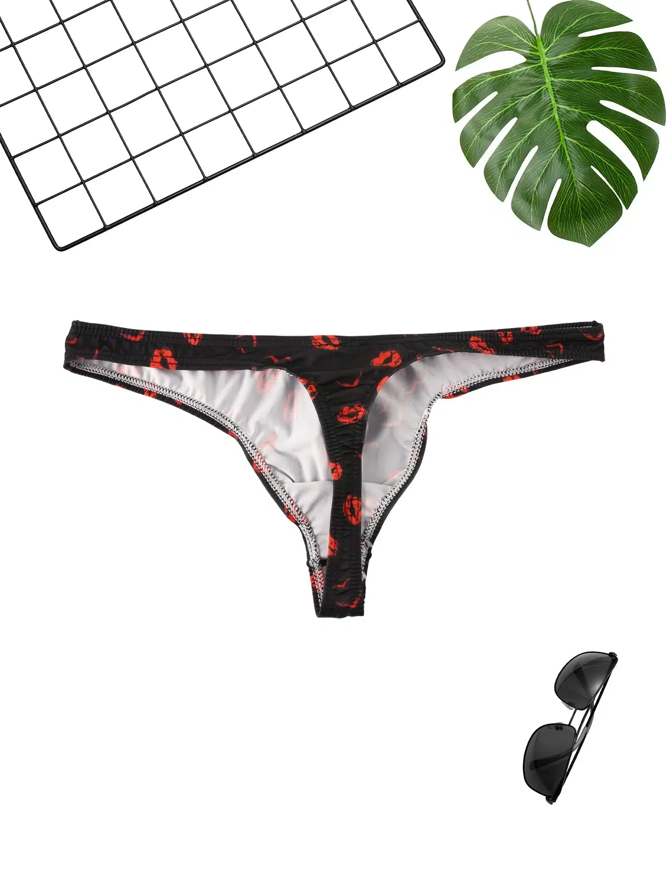 String Maillot de Bain Homme à Imprimé Lèvres String Maillot de Bain Homme à Imprimé Lèvres