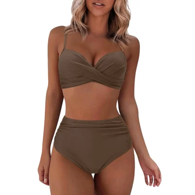 Maillot de Bain Couleur Unie Taille Haute Push Up