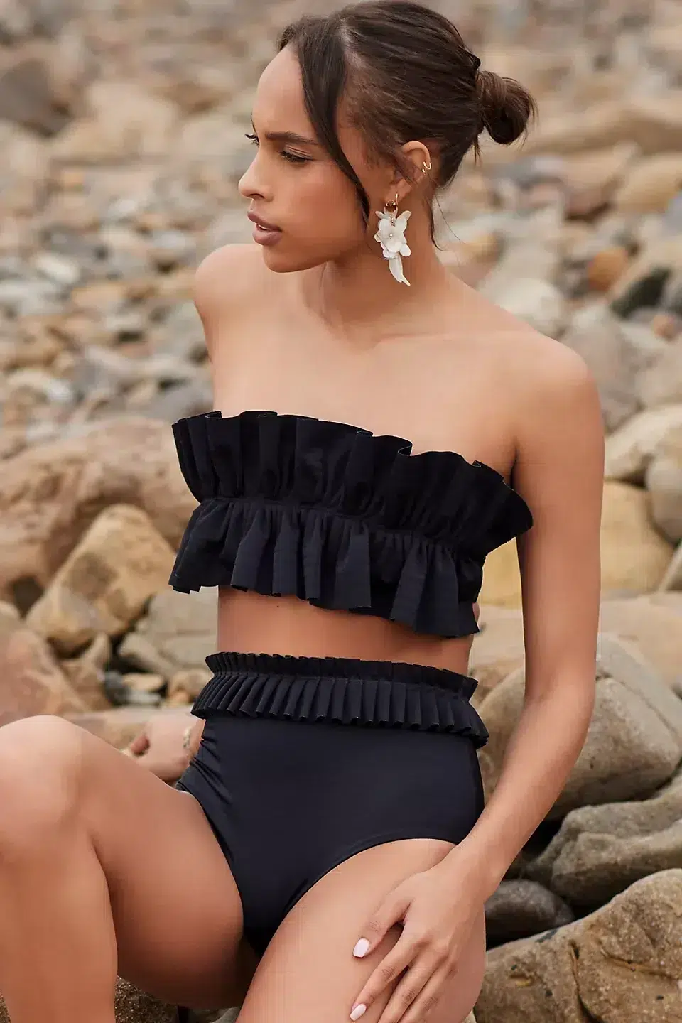 Maillot de Bain à Volants Bandeau Noir Maillot de Bain à Volants Bandeau Noir