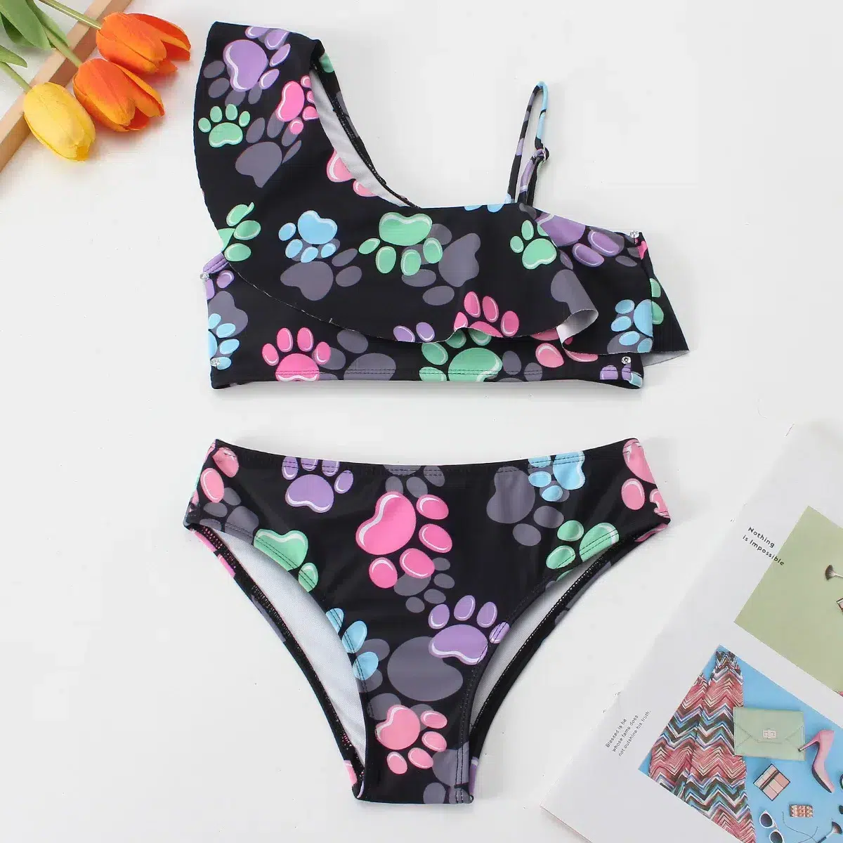 Maillot de Bain Fille Empreintes de Chat Maillot de Bain Fille Empreintes de Chat