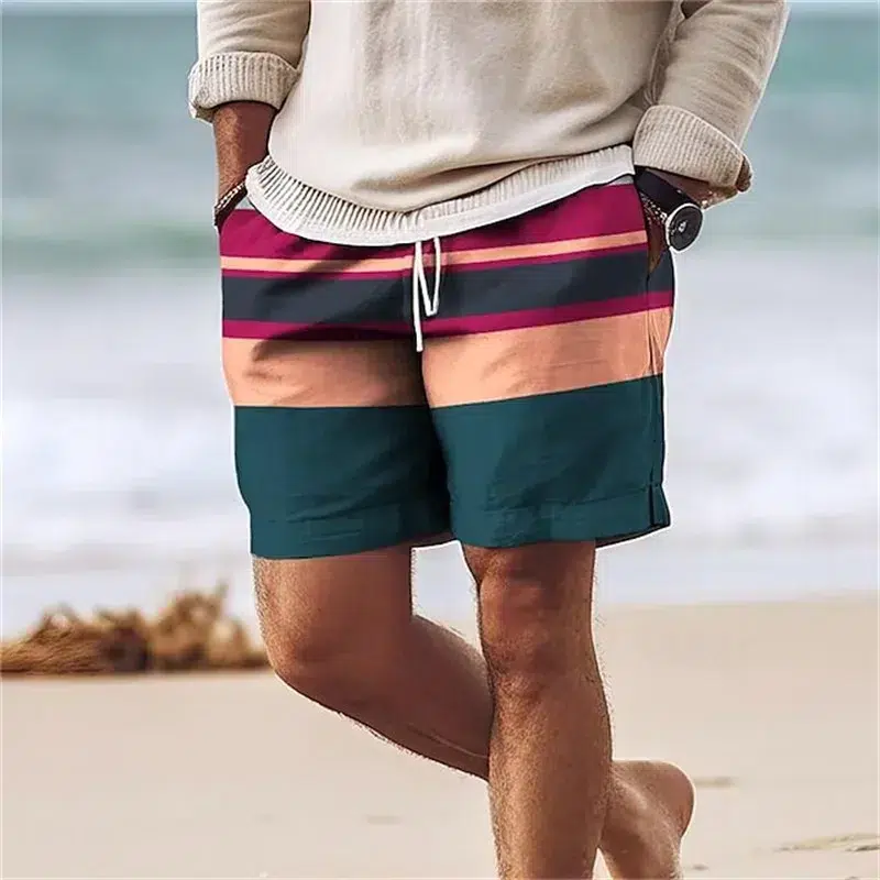 Maillot de Bain Homme Short Coloré Rayé Maillot de Bain Homme Short Coloré Rayé