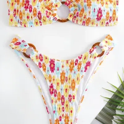 Maillot de Bain Brésilien Texturé Fleuri