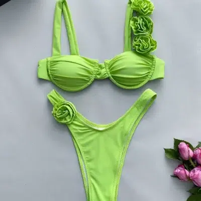 Maillot de Bain Vert Sexy à Fleur