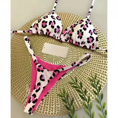 Maillot de Bain String Léopard Rose