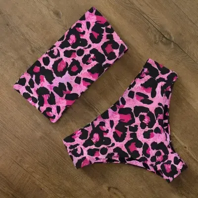 Maillot de Bain Bandeau Léopard Couleur Fluo