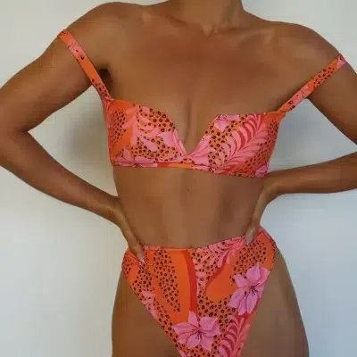 Maillot de Bain Taille Haute à Fleur Tropicale